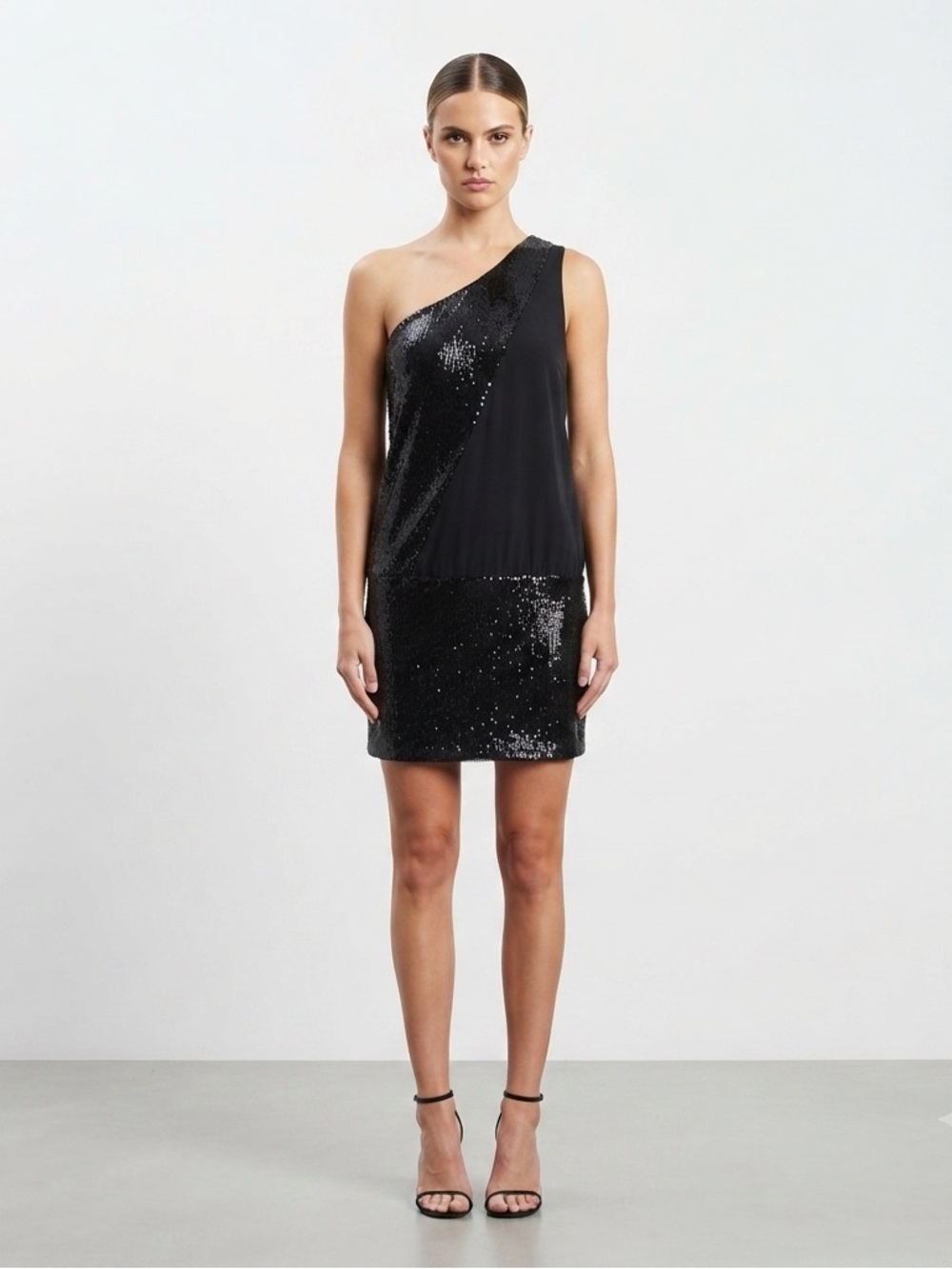 Sherri Bodell One Shoulder Sequin Cocktail Mini Dress Black NWT Size S